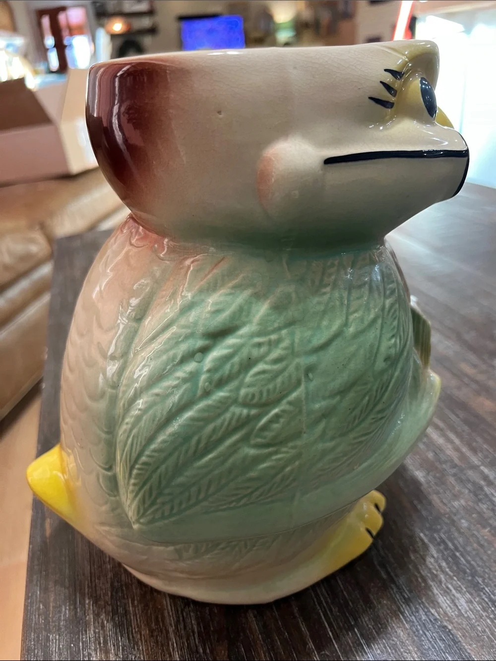 Vintage Ceramic Bird Cookie Jar in Pastel Yellow and Mint